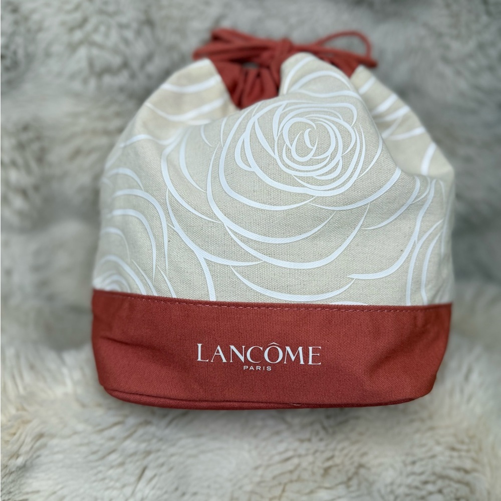 Lancome Beige and Coral Drawstring Bag